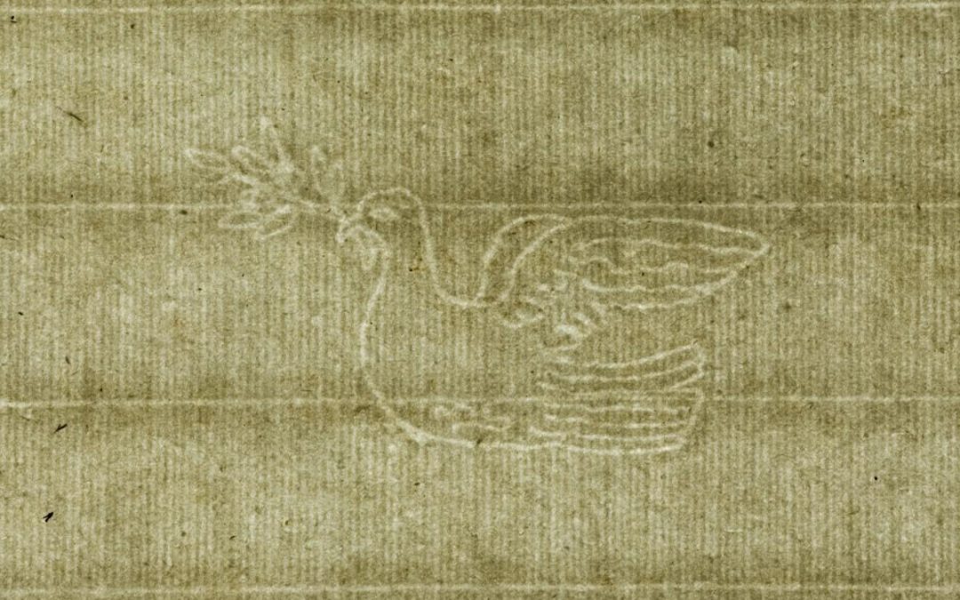 Dettaglio di una carta filigranata con raffigurata una colomba