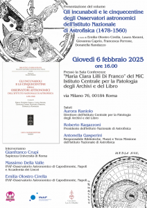 locandina dell'evento gli incunaboli e le cinquecentine degli Osservatori astronomici dell’Istituto Nazionale di Astrofisica